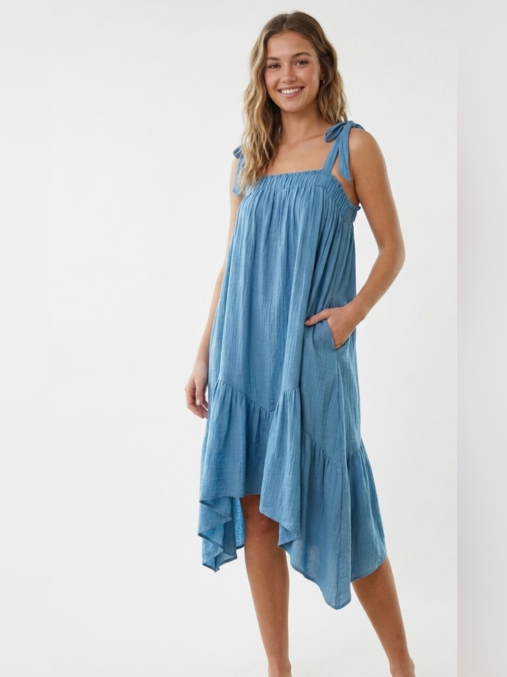 Kori America $37 NWT P2P 14-19” Ocean Blue Skirt Dress M rayon flowy